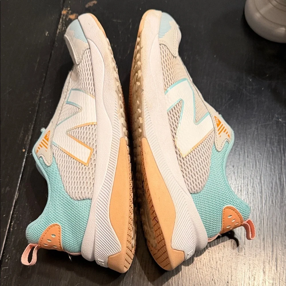 New Balance Kids' White and Light Blue Sneakers